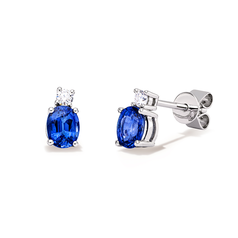 Ohrstecker mit Saphir  aus 750/-18 Karat Weißgold mit 2 Diamanten 0