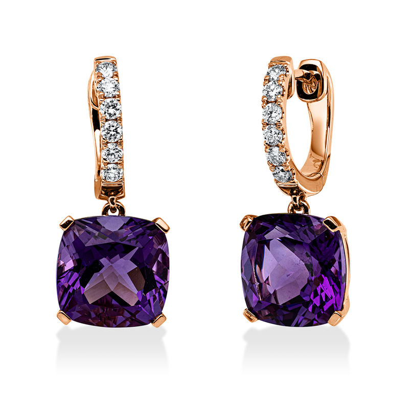 Ohrschmuck mit Amethyst  aus 750/-18 Karat Rotgold mit 12 Diamanten 0