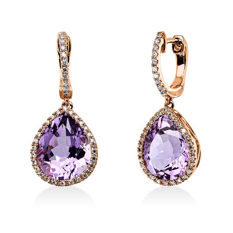 Ohrschmuck mit Amethyst  aus 750/-18 Karat Rotgold mit 76 Diamanten 0
