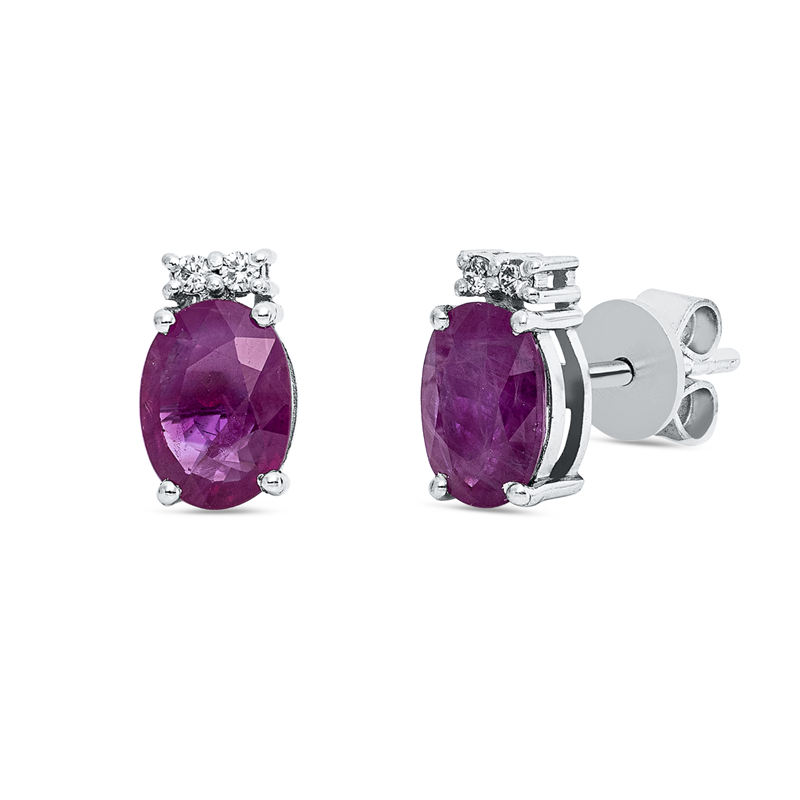 Ohrstecker mit Rubin  aus 750/-18 Karat Weißgold mit 4 Diamanten 0