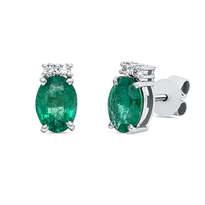 Ohrstecker mit Smaragd  aus 750/-18 Karat Weißgold mit 4 Diamanten 0