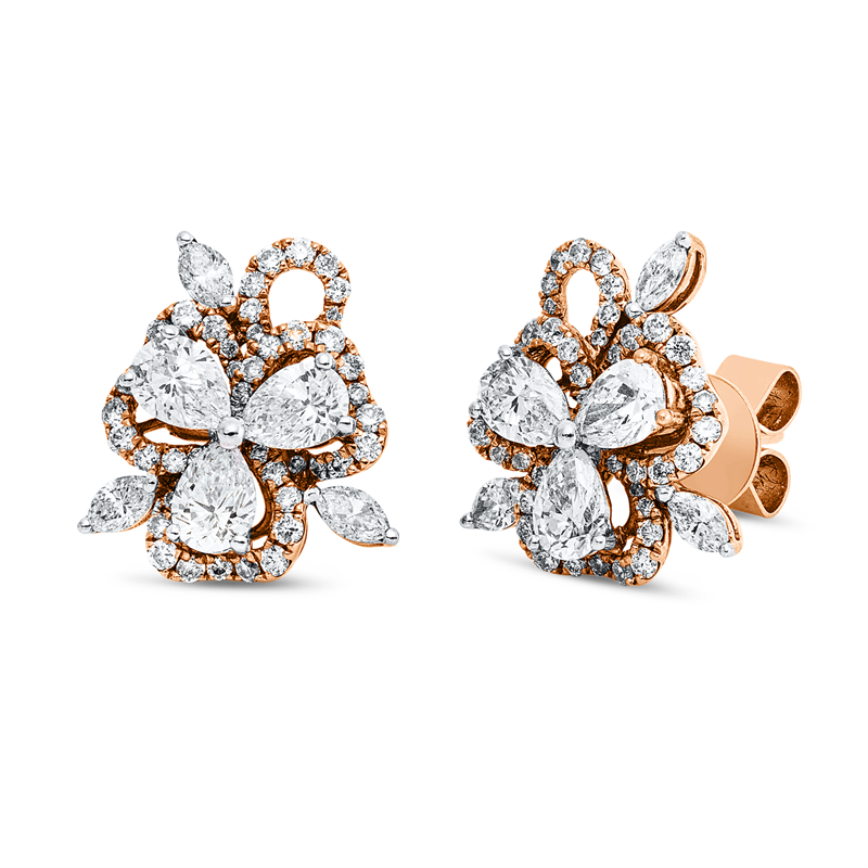 Ohrstecker    aus 750/-18 Karat Rotgold / Weißgold mit 100 Diamanten 1