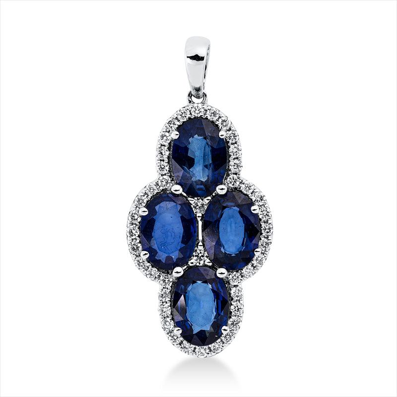 Anhänger mit Saphir  aus 750/-18 Karat Weißgold mit 42 Diamanten 0