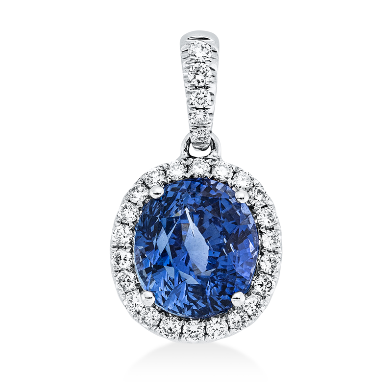 Anhänger mit Saphir  aus 750/-18 Karat Weißgold mit 27 Diamanten 0