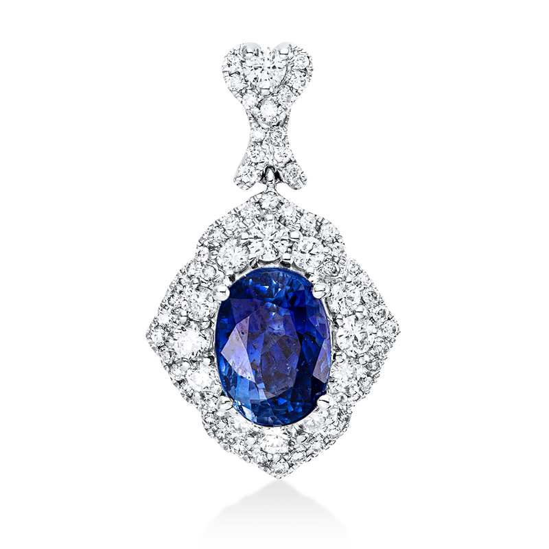 Anhänger mit Saphir  aus 750/-18 Karat Weißgold mit 66 Diamanten 0