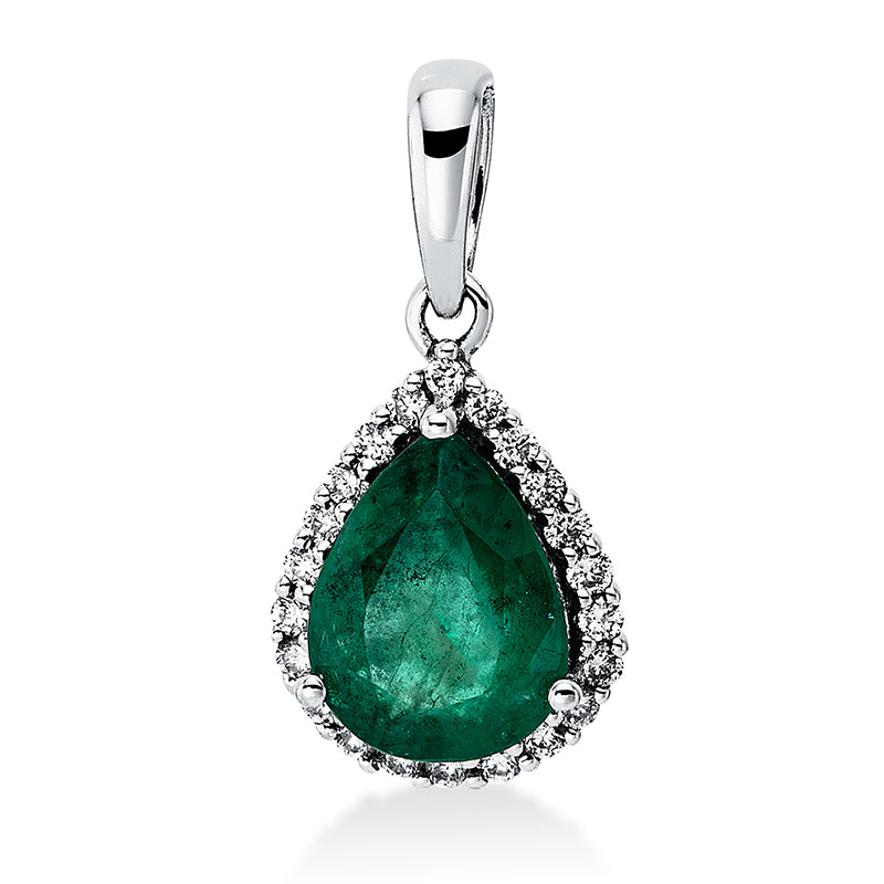 Anhänger mit Smaragd  aus 585/-14 Karat Weißgold mit 22 Diamanten 0