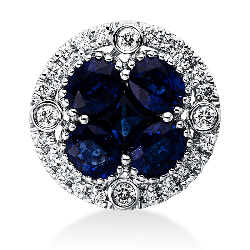 Anhänger mit Saphir  aus 750/-18 Karat Weißgold mit 24 Diamanten 0