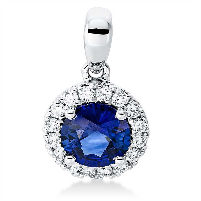 Anhänger mit Saphir  aus 750/-18 Karat Weißgold mit 16 Diamanten 0