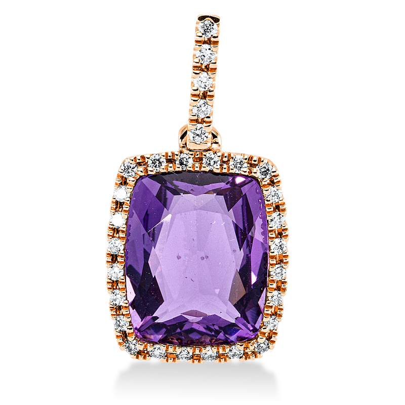 Anhänger mit Amethyst  aus 750/-18 Karat Rotgold mit 29 Diamanten 0