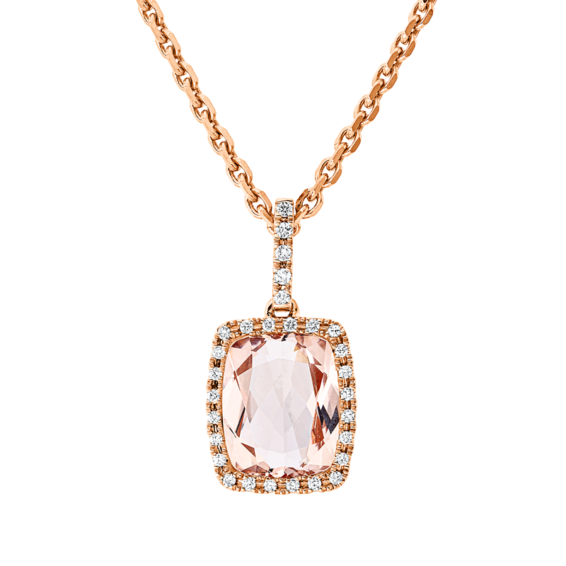 Anhänger mit Morganit  aus 750/-18 Karat Rotgold mit 29 Diamanten 0