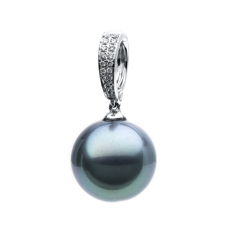 Anhänger   mit Tahiti aus 750/-18 Karat Weißgold mit 19 Diamanten 0