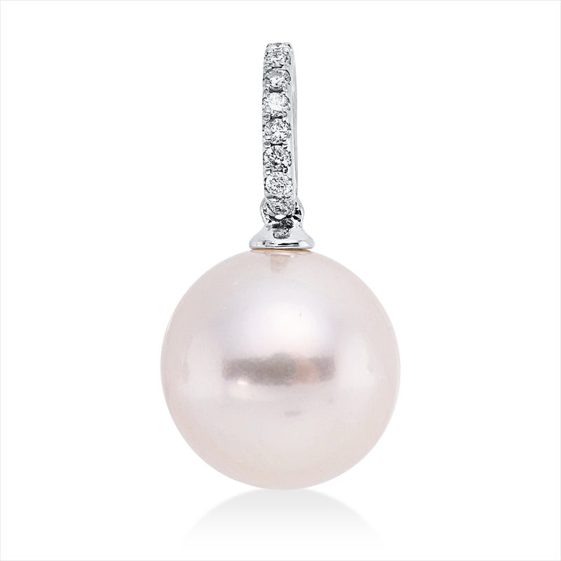 Anhänger   mit Süßwasserp aus 750/-18 Karat Weißgold mit 9 Diamanten 0