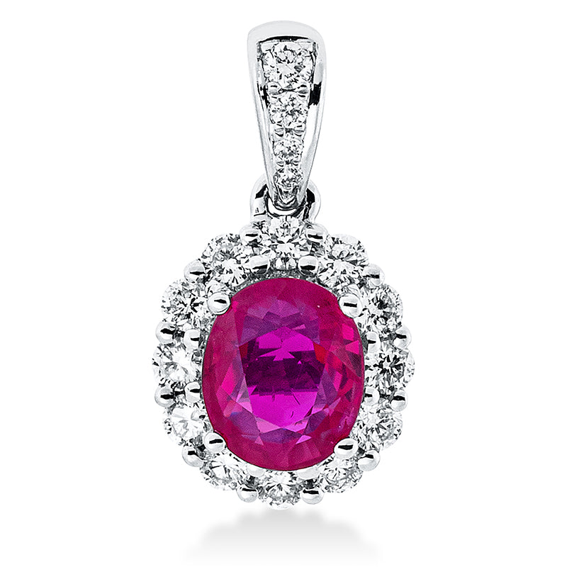 Anhänger mit Rubin  aus 750/-18 Karat Weißgold mit 16 Diamanten 0