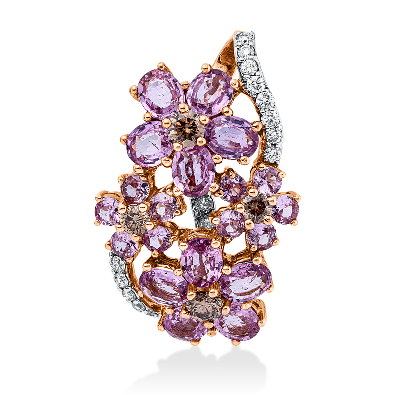 Anhänger mit Saphir  aus 750/-18 Karat Rotgold / Weißgold mit 20 Diamanten 0