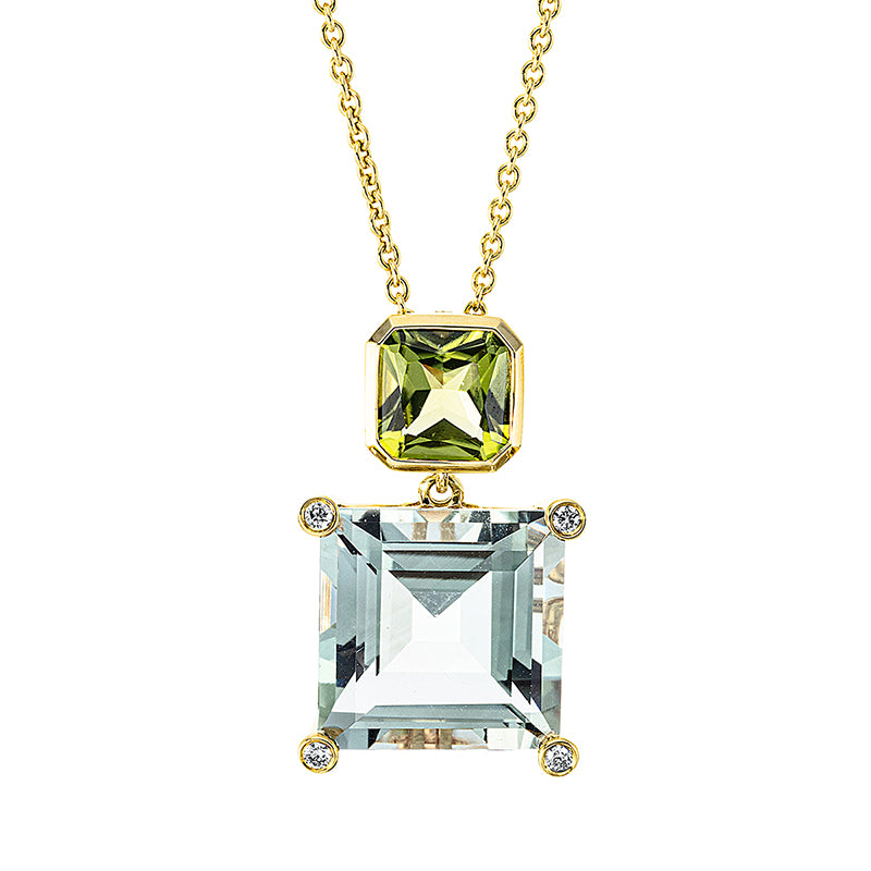 Anhänger mit Peridot  aus 750/-18 Karat Gelbgold mit 4 Diamanten 0