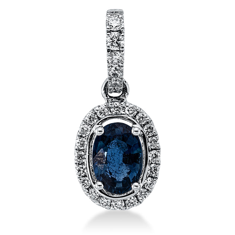 Anhänger mit Saphir  aus 750/-18 Karat Weißgold mit 26 Diamanten 0