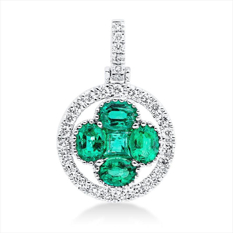 Anhänger mit Smaragd  aus 750/-18 Karat Weißgold mit 29 Diamanten 0