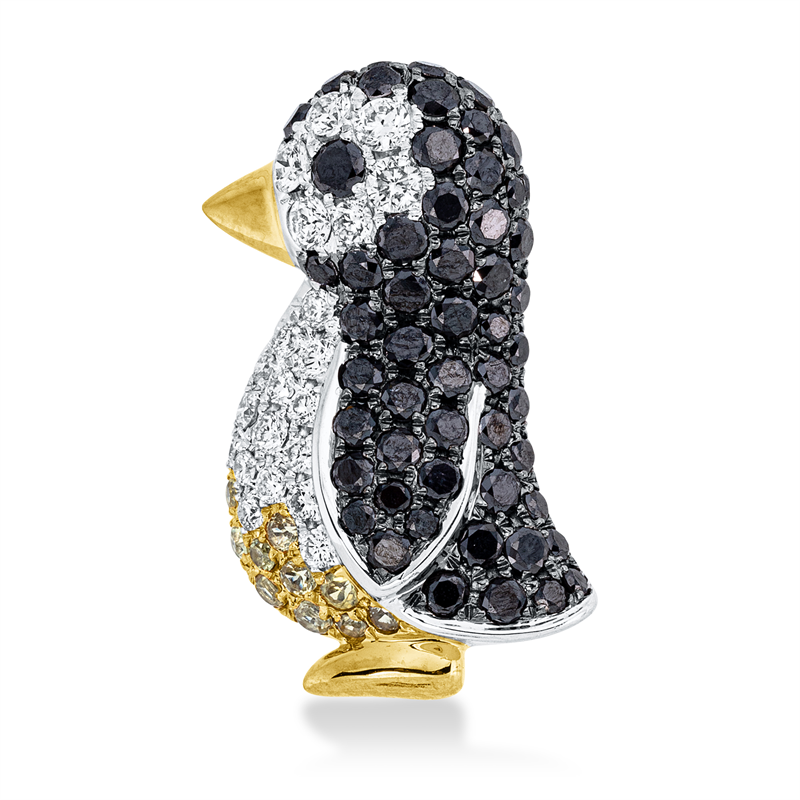 Brosche mit Saphir  aus 750/-18 Karat Weißgold / Gelbgold mit 75 Diamanten 1