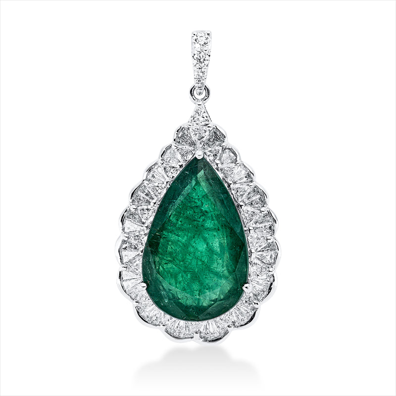 Anhänger mit Smaragd  aus 750/-18 Karat Weißgold mit 61 Diamanten 1