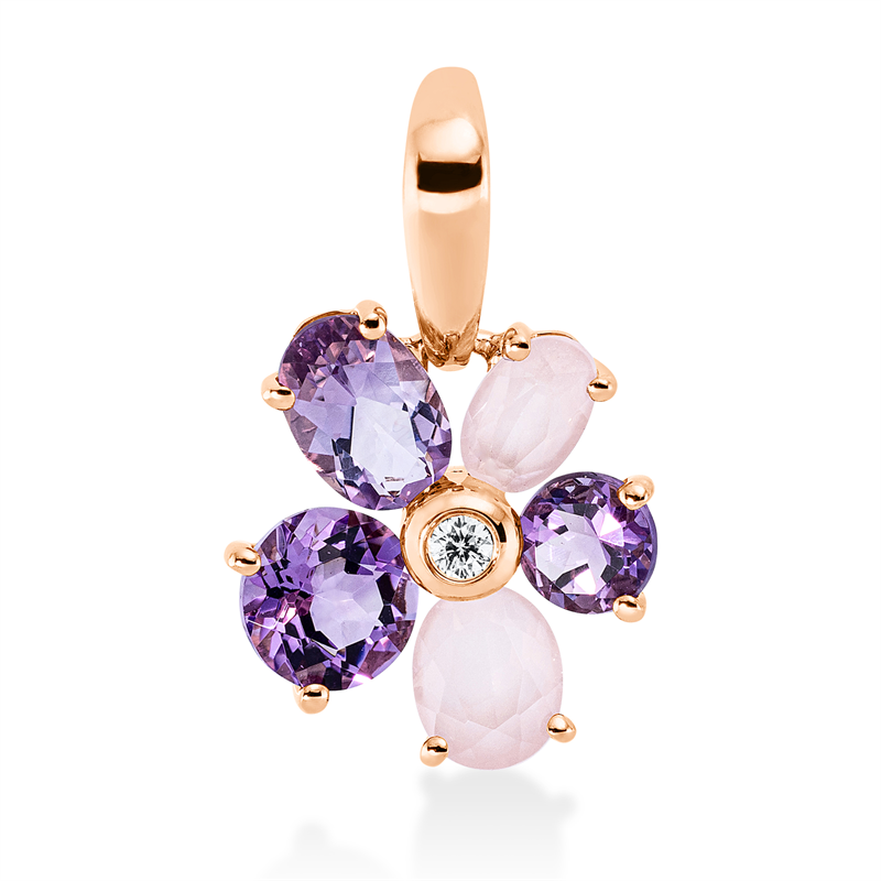 Anhänger mit Rosenquarz  aus 750/-18 Karat Rotgold mit 1 Diamant 0