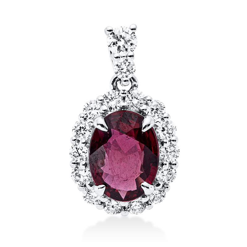 Anhänger mit Rubin  aus 750/-18 Karat Weißgold mit 16 Diamanten 0