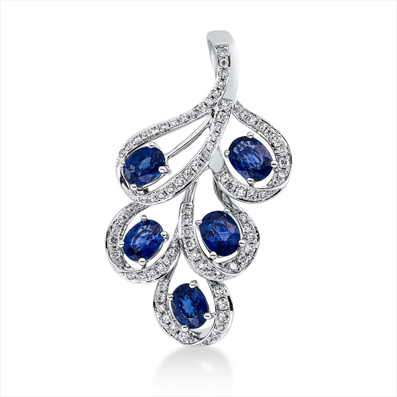 Anhänger mit Saphir  aus 750/-18 Karat Weißgold mit 80 Diamanten 0
