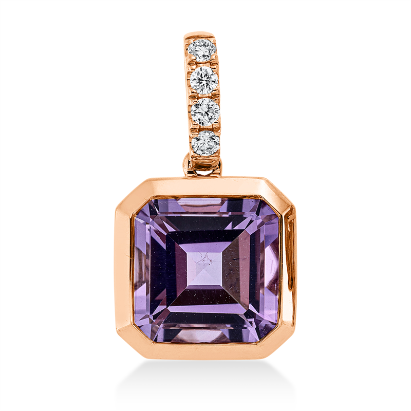 Anhänger mit Amethyst  aus 750/-18 Karat Rotgold mit 4 Diamanten 0