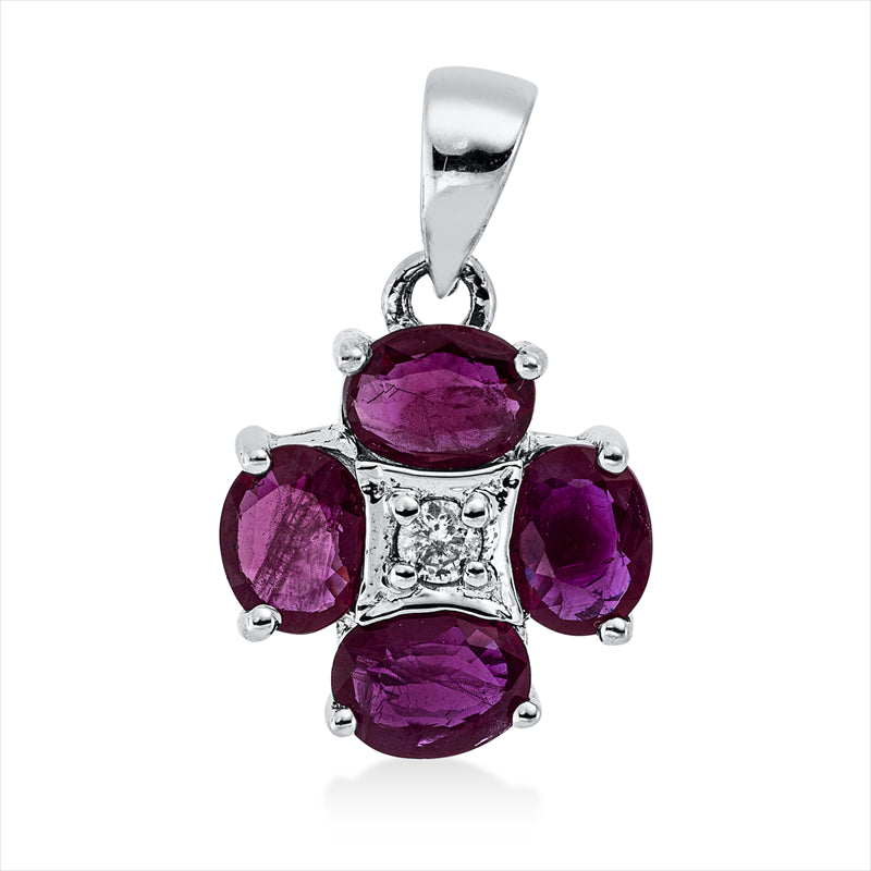Anhänger mit Rubin  aus 750/-18 Karat Weißgold mit 1 Diamant 0