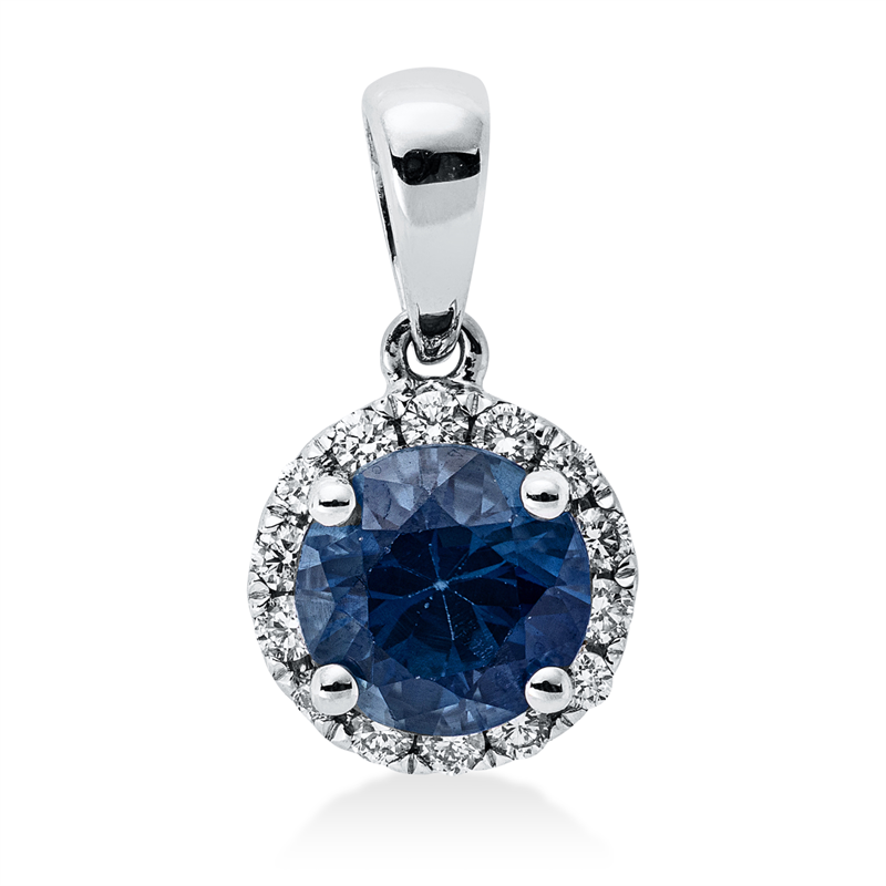 Anhänger mit Saphir  aus 750/-18 Karat Weißgold mit 14 Diamanten 0