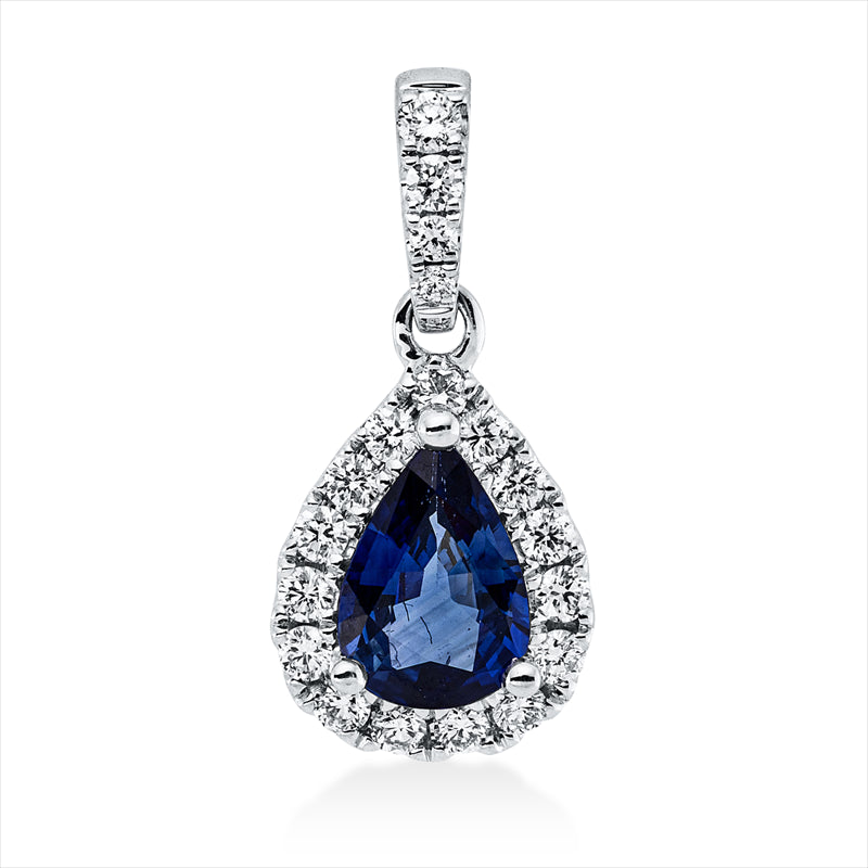 Anhänger mit Saphir  aus 750/-18 Karat Weißgold mit 19 Diamanten 0