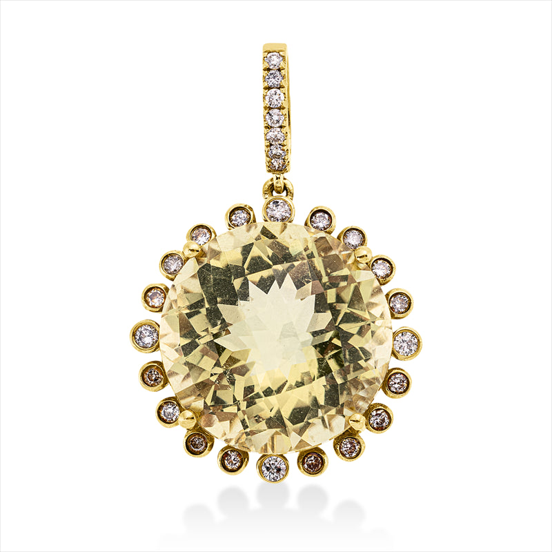 Anhänger mit Lemonquarz  aus 750/-18 Karat Gelbgold mit 27 Diamanten 0