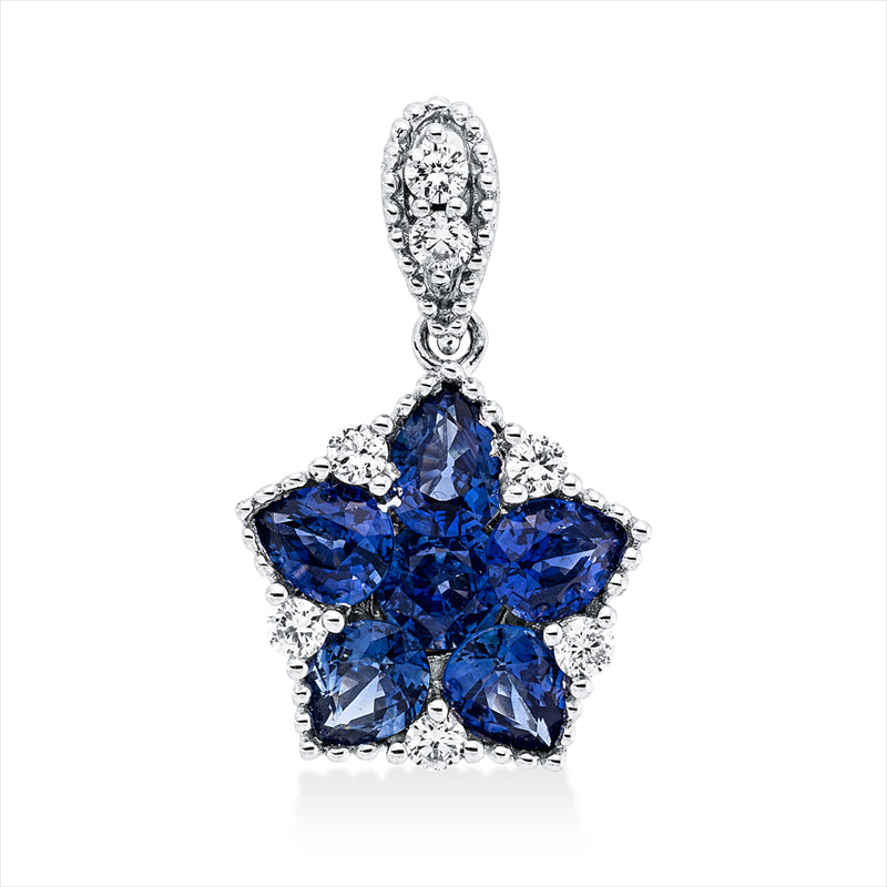 Anhänger mit Saphir  aus 585/-14 Karat Weißgold mit 7 Diamanten 0
