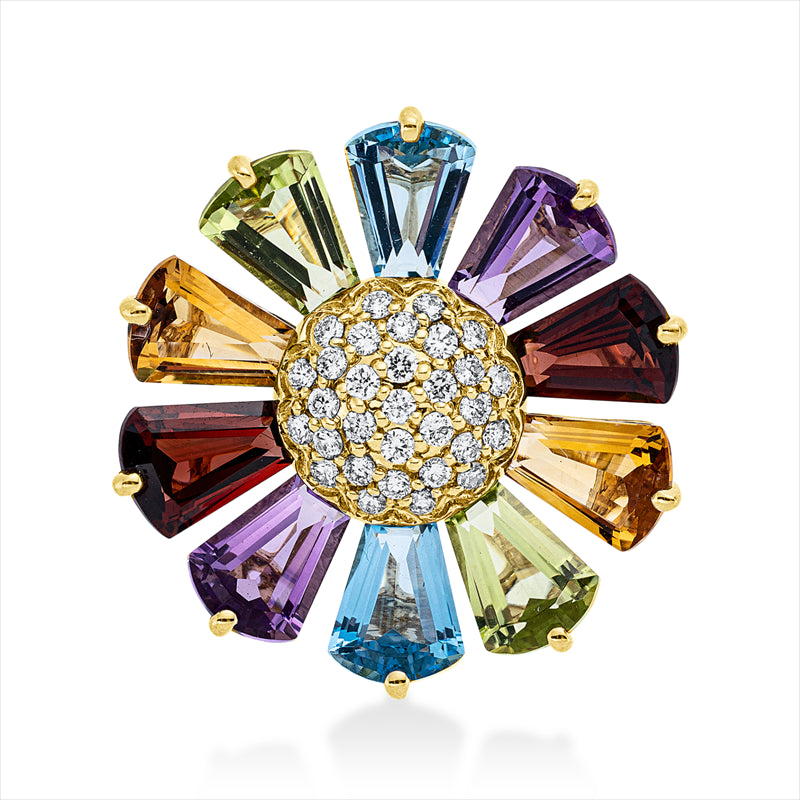 Anhänger mit Farbstein  aus 750/-18 Karat Gelbgold mit 31 Diamanten 0