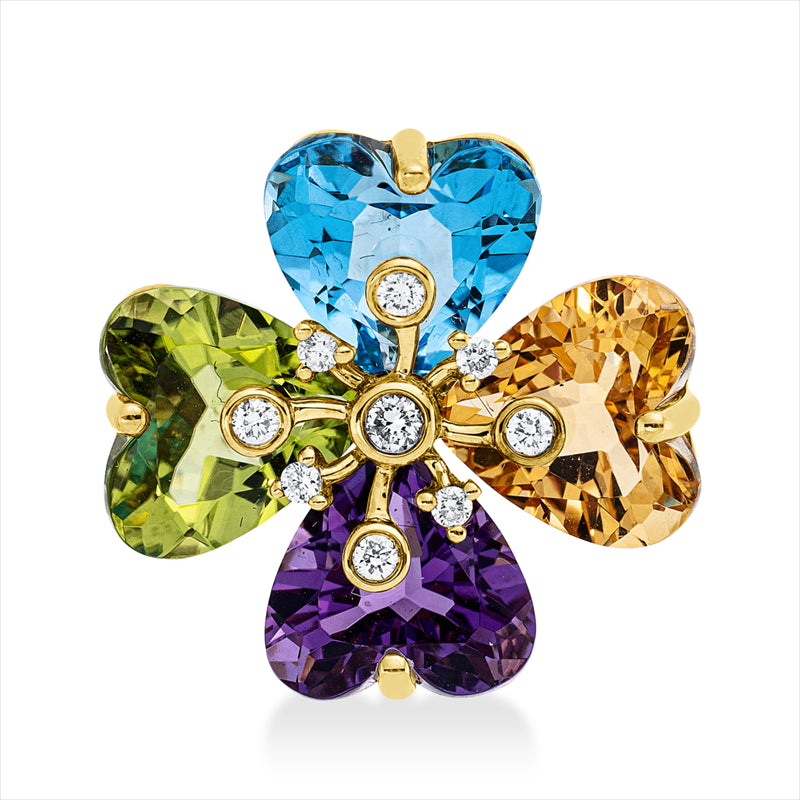 Anhänger mit Farbstein  aus 750/-18 Karat Gelbgold mit 9 Diamanten 0