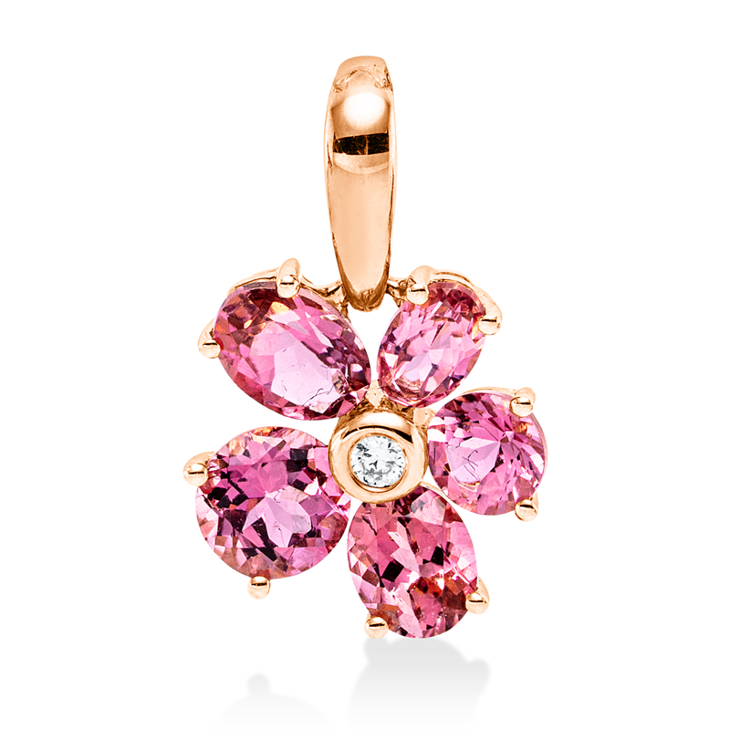 Anhänger mit Turmalin  aus 750/-18 Karat Rotgold mit 1 Diamant 0
