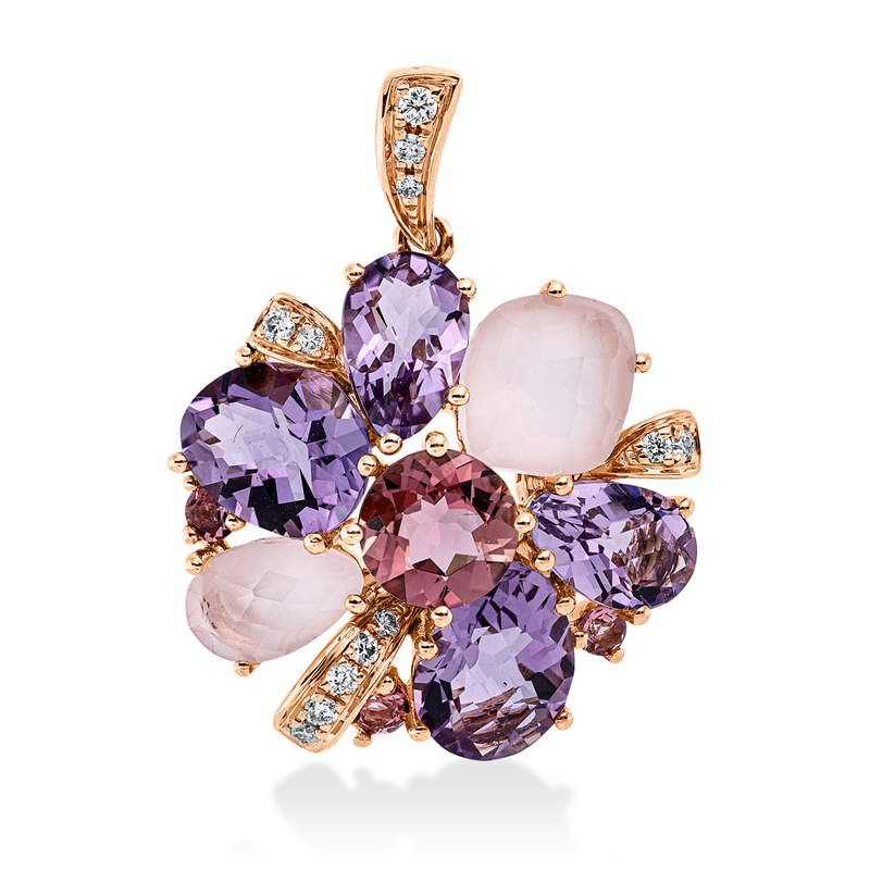 Anhänger mit Quarz  aus 750/-18 Karat Rotgold mit 12 Diamanten 0