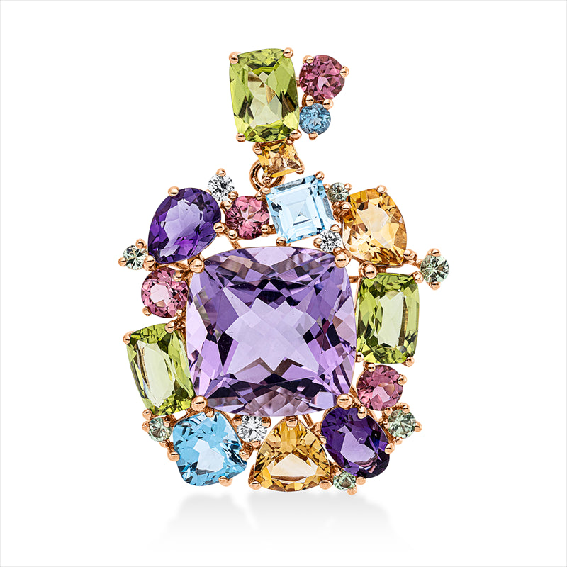 Anhänger mit Farbstein  aus 750/-18 Karat Rotgold mit 3 Diamanten 0