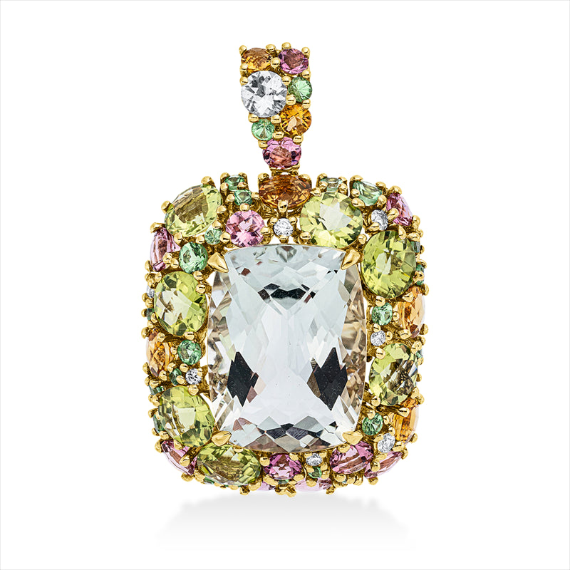 Anhänger mit Farbstein  aus 750/-18 Karat Gelbgold mit 8 Diamanten 0