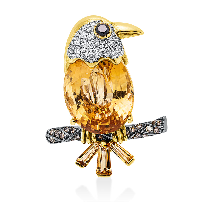 Brosche mit Citrin  aus 750/-18 Karat Gelbgold / Weißgold mit 53 Diamanten 0