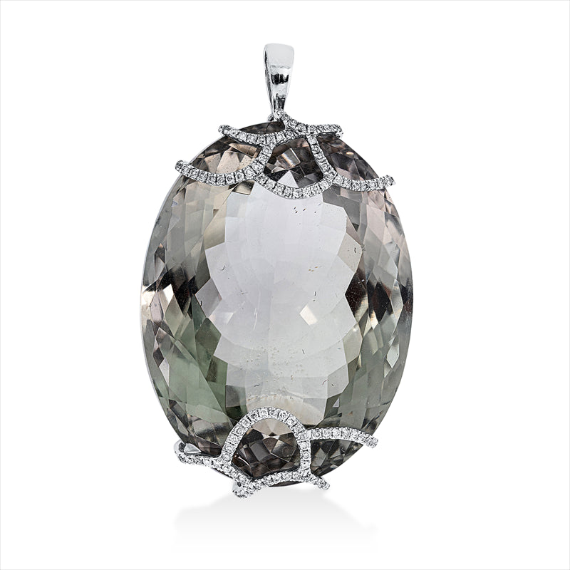 Anhänger mit Farbstein  aus 750/-18 Karat Weißgold mit 104 Diamanten 0