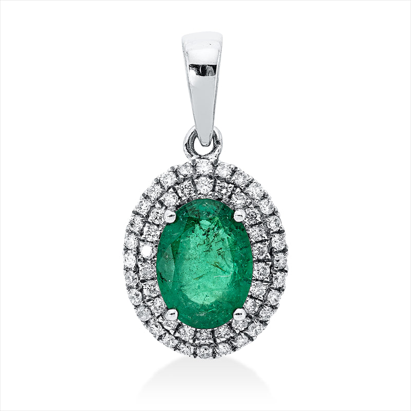 Anhänger mit Smaragd  aus 750/-18 Karat Weißgold mit 50 Diamanten 0
