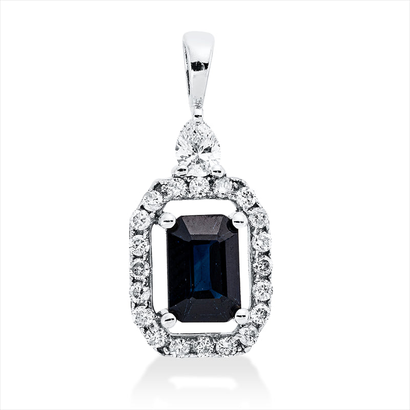 Anhänger mit Saphir  aus 750/-18 Karat Weißgold mit 21 Diamanten 0