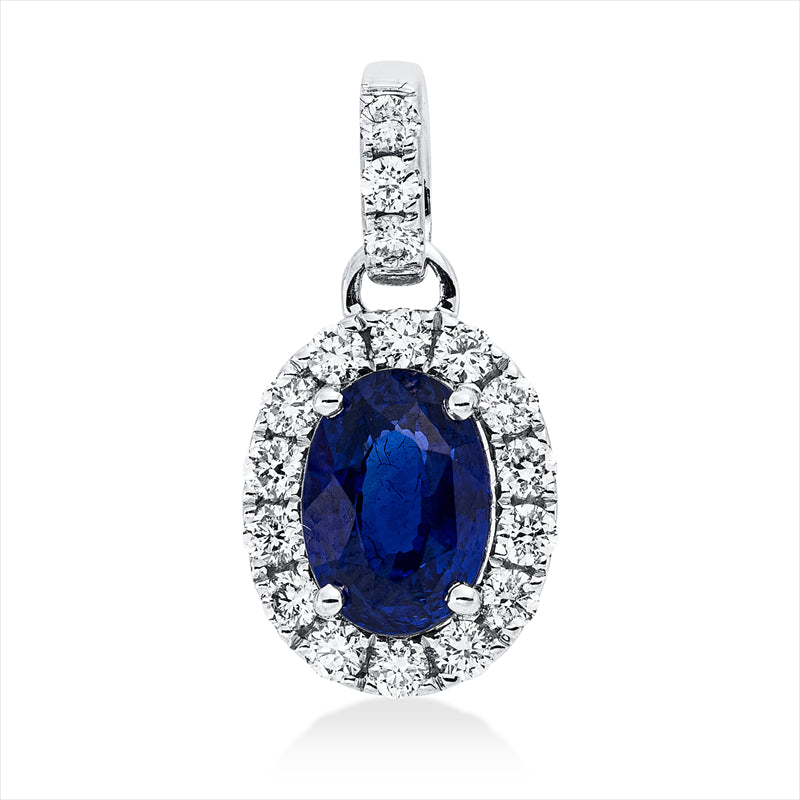 Anhänger mit Saphir  aus 750/-18 Karat Weißgold mit 17 Diamanten 0