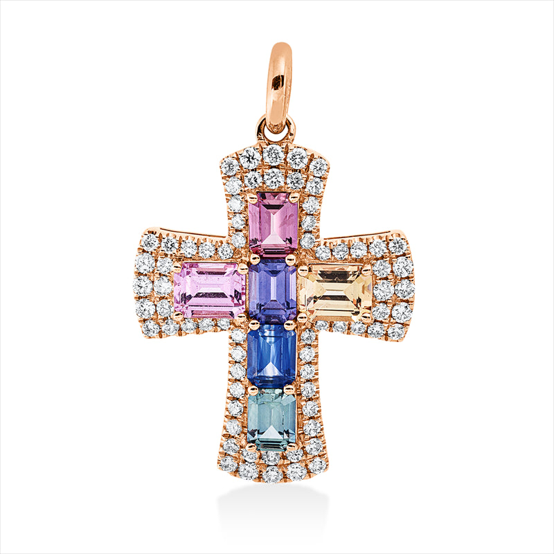 Anhänger mit Saphir  aus 750/-18 Karat Rotgold mit 70 Diamanten 0