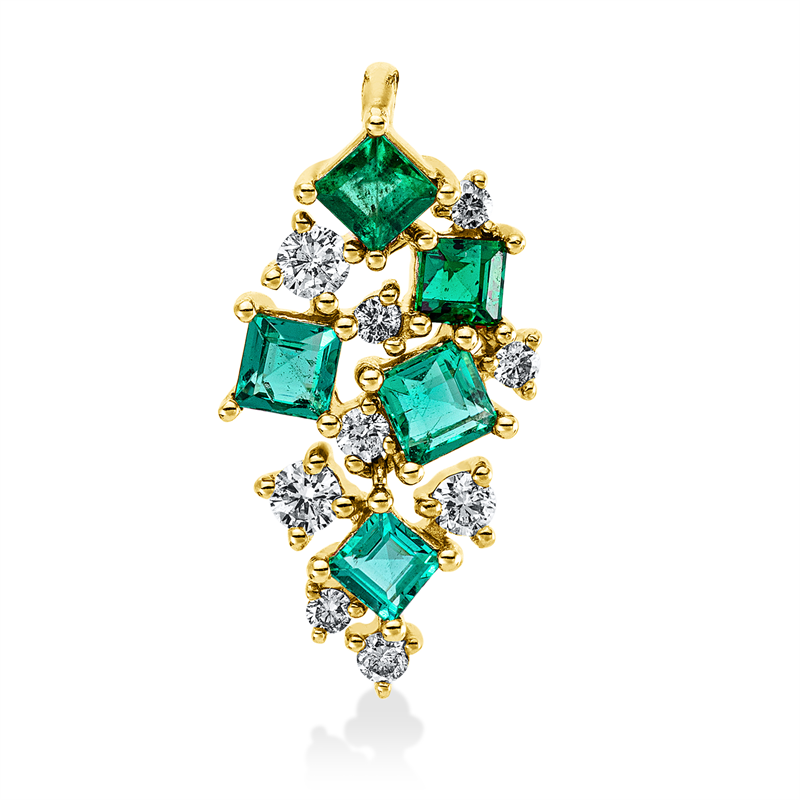Anhänger mit Smaragd  aus 585/-14 Karat Gelbgold mit 9 Diamanten 0