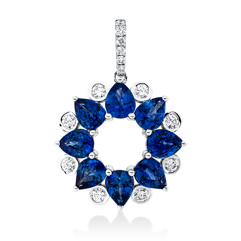 Anhänger mit Saphir  aus 750/-18 Karat Weißgold mit 14 Diamanten 0