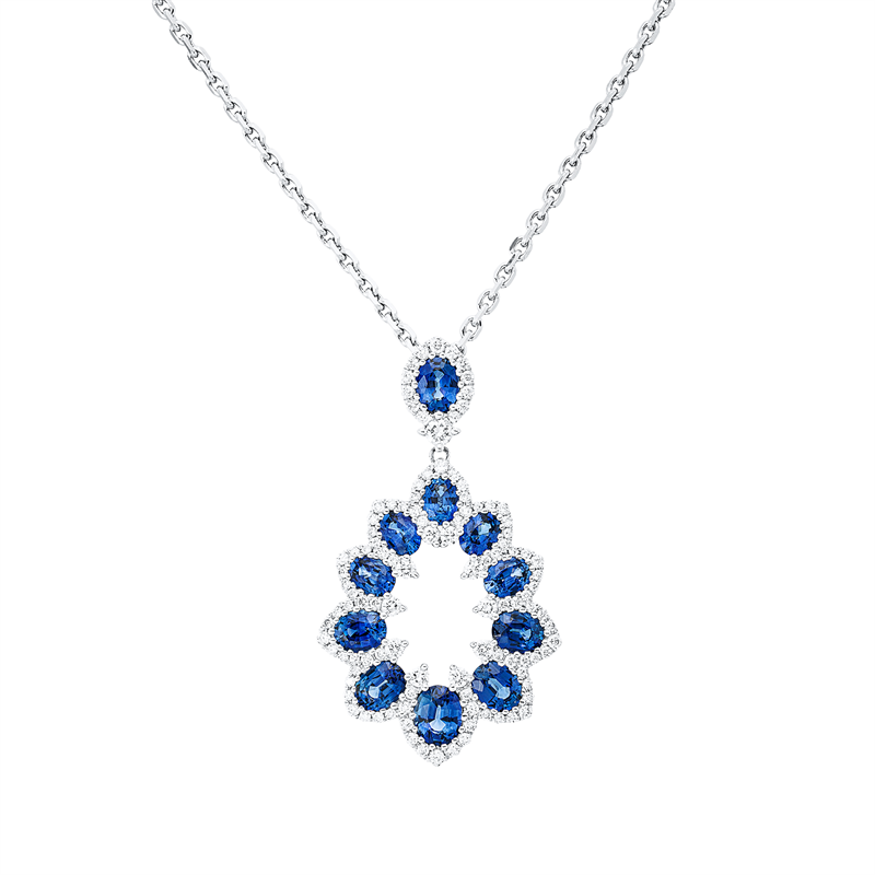 Anhänger mit Saphir  aus 750/-18 Karat Weißgold mit 110 Diamanten 0