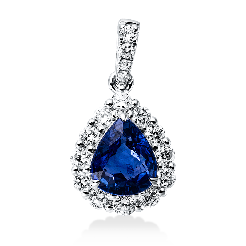 Anhänger mit Saphir  aus 750/-18 Karat Weißgold mit 16 Diamanten 0