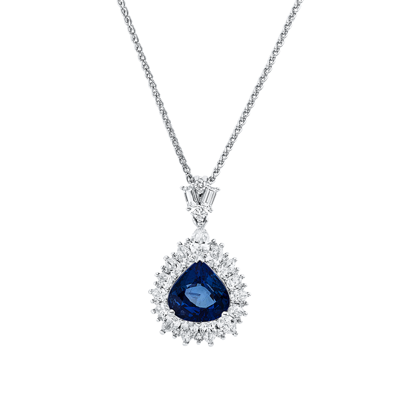 Anhänger mit Saphir  aus 750/-18 Karat Weißgold mit 34 Diamanten 1