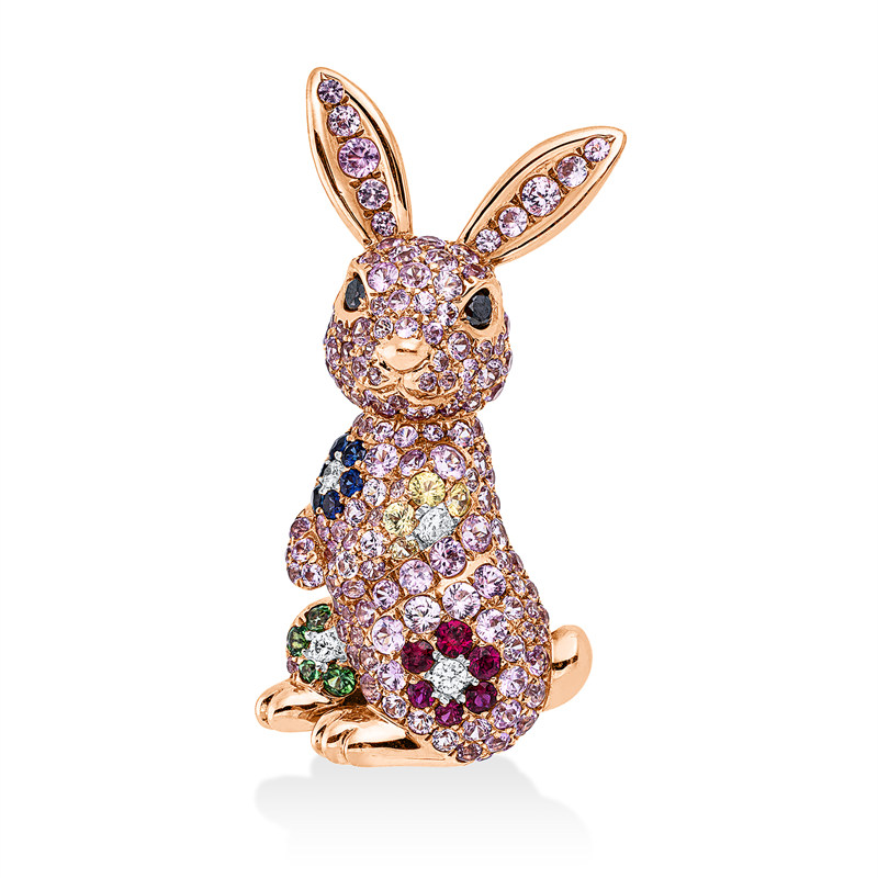 Brosche mit Saphir  aus 750/-18 Karat Rotgold / Weißgold mit 6 Diamanten 0